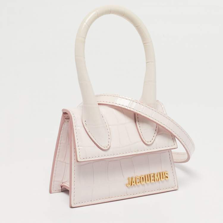Pre Owned Jacquemus Light Pink Croc Embossed Leather Mini Le Chiquito Bag