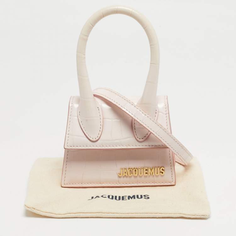 Pre Owned Jacquemus Light Pink Croc Embossed Leather Mini Le Chiquito Bag