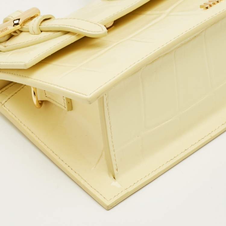 Pre Owned Jacquemus Yellow Croc Embossed Patent Leather Le Chiquito Moyen Boucle Top Handle Bag