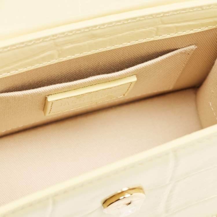 Pre Owned Jacquemus Yellow Croc Embossed Patent Leather Le Chiquito Moyen Boucle Top Handle Bag