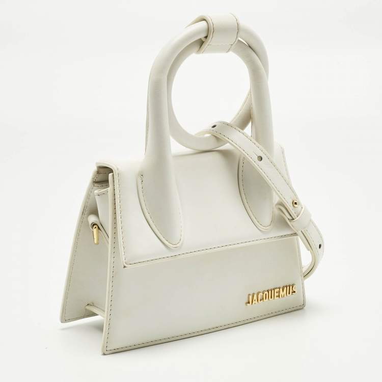 Pre Owned Jacquemus White Leather Le Chiquito Noeud Top Handle Bag
