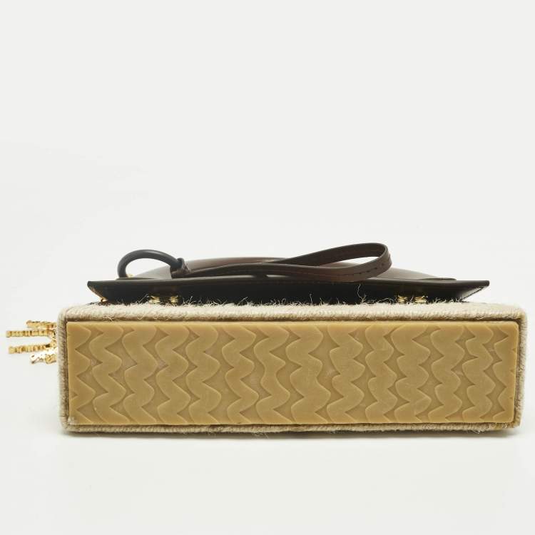 Pre Owned Jacquemus Dark Brown Leather and Jute Le Chiquito Long Cordao Top Handle Bag