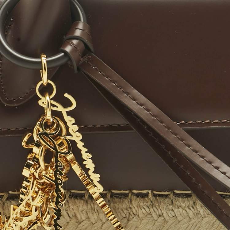 Pre Owned Jacquemus Dark Brown Leather and Jute Le Chiquito Long Cordao Top Handle Bag