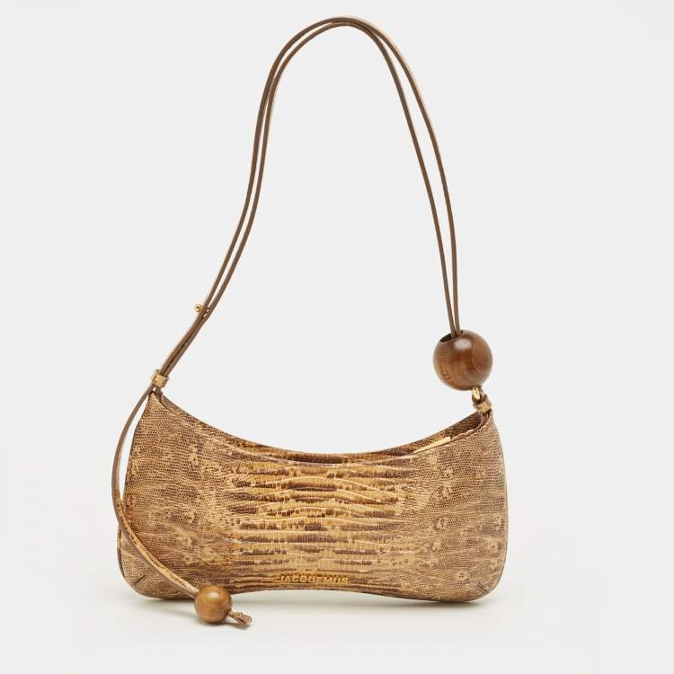 Pre Owned Jacquemus Beige Lizard Embossed Leather Le Bisou Perle Bag
