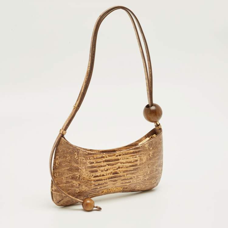Pre Owned Jacquemus Beige Lizard Embossed Leather Le Bisou Perle Bag