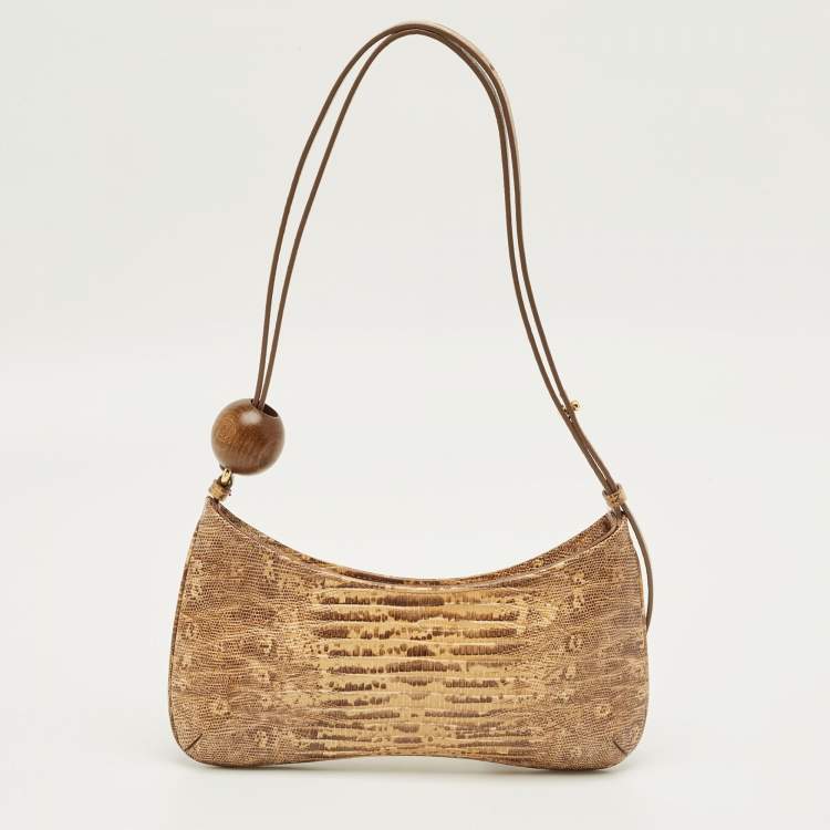 Pre Owned Jacquemus Beige Lizard Embossed Leather Le Bisou Perle Bag