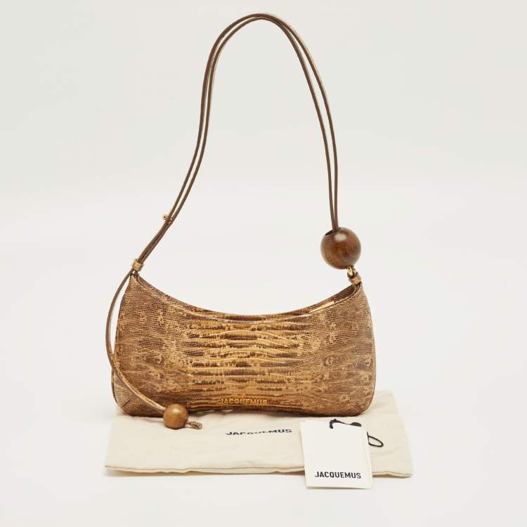 Pre Owned Jacquemus Beige Lizard Embossed Leather Le Bisou Perle Bag