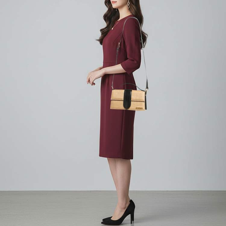 Pre Owned Jacquemus Le Grand Bambino Brown/Black Raffia Top Handle Bag