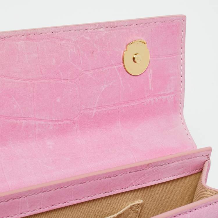Pre Owned Jacquemus Le Chiquito Long Pink Croc Embossed Nubuck Leather Top Handle Bag