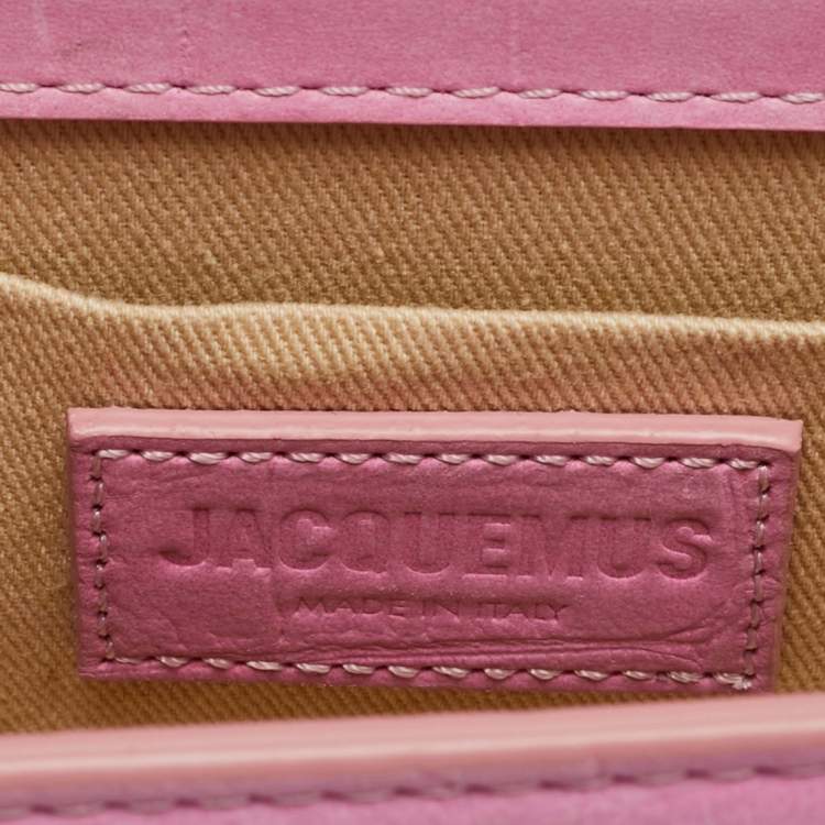 Pre Owned Jacquemus Le Chiquito Long Pink Croc Embossed Nubuck Leather Top Handle Bag