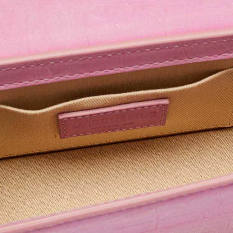 Pre Owned Jacquemus Le Chiquito Long Pink Croc Embossed Nubuck Leather Top Handle Bag
