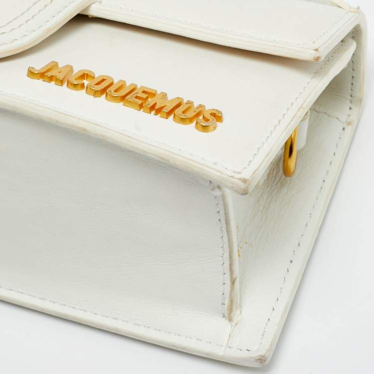 Pre Owned Jacquemus Le Bambino Mini White Leather Top Handle Bag