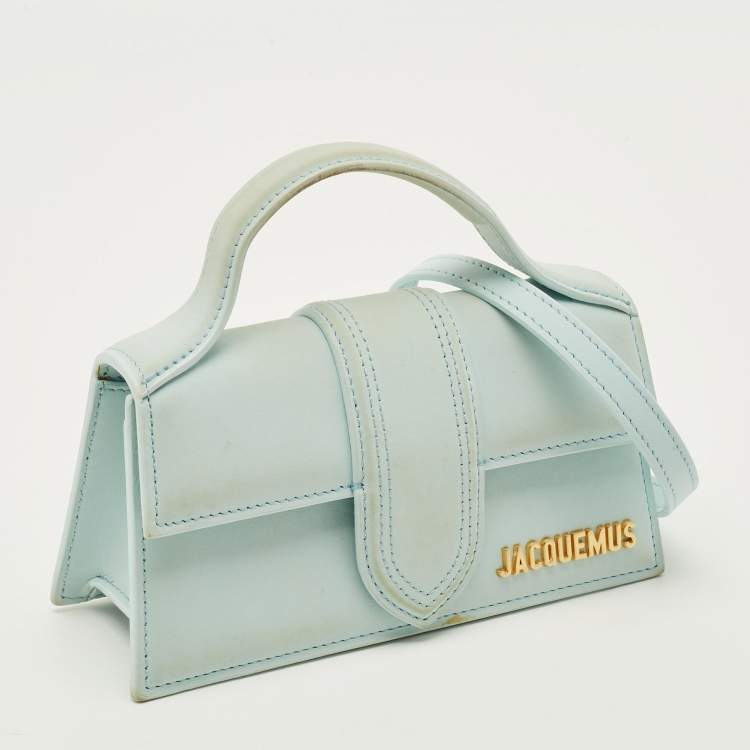 Pre Owned Jacquemus Le Bambino Mini Light Blue Nubuck Leather Top Handle Bag