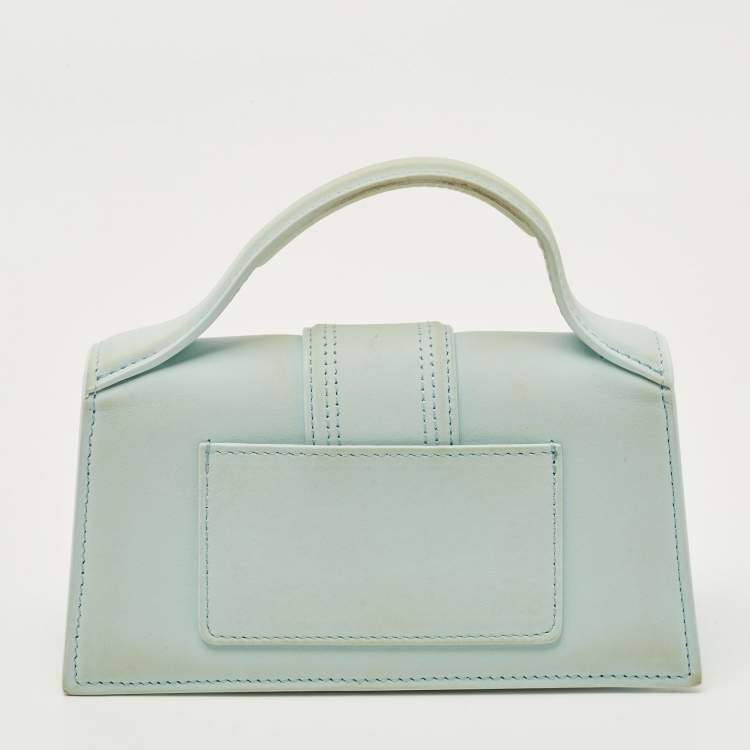 Pre Owned Jacquemus Le Bambino Mini Light Blue Nubuck Leather Top Handle Bag
