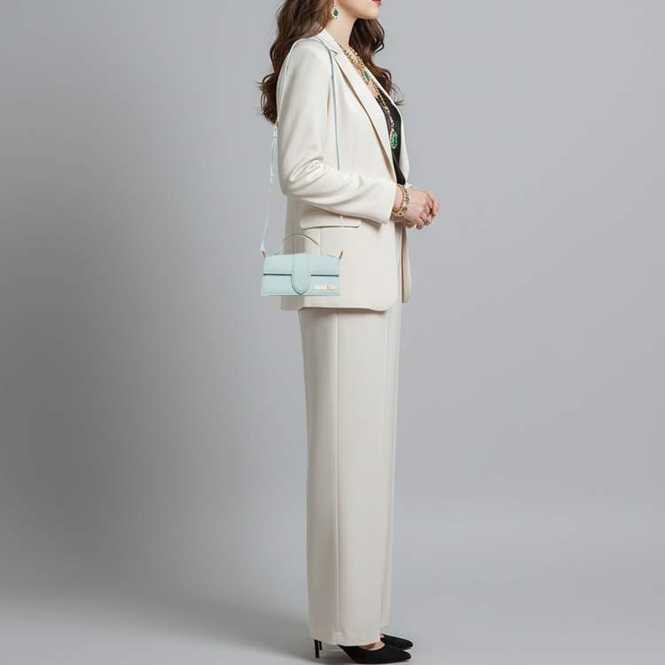 Pre Owned Jacquemus Le Bambino Mini Light Blue Nubuck Leather Top Handle Bag