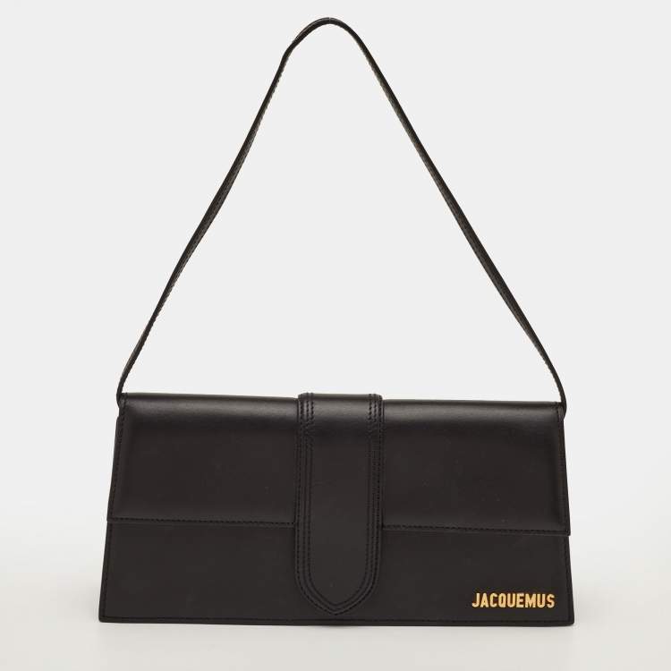 Pre Owned Jacquemus Le Bambino Long Black Leather Flap Shoulder Bag