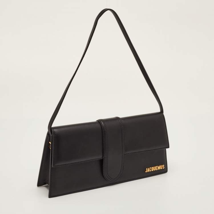 Pre Owned Jacquemus Le Bambino Long Black Leather Flap Shoulder Bag