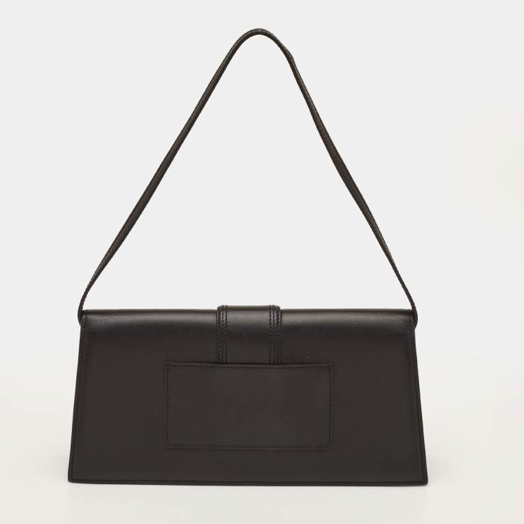 Pre Owned Jacquemus Le Bambino Long Black Leather Flap Shoulder Bag
