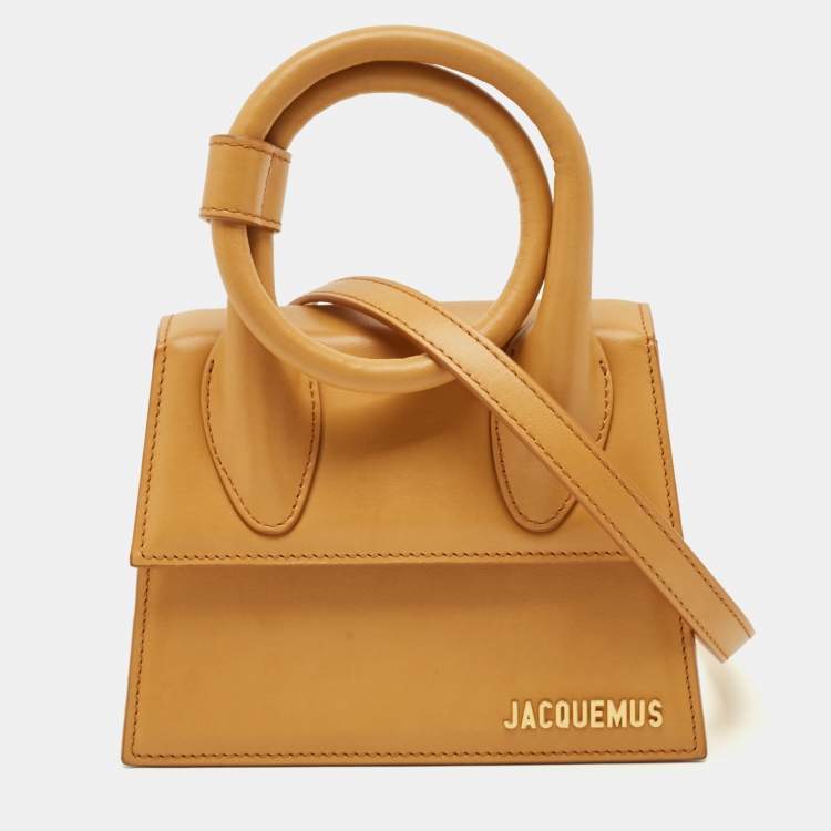 Pre Owned Jacquemus Le Chiquito Noeud Tan Leather Top Handle Bag