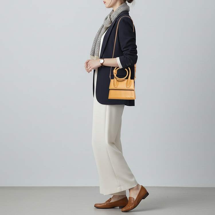 Pre Owned Jacquemus Le Chiquito Noeud Tan Leather Top Handle Bag