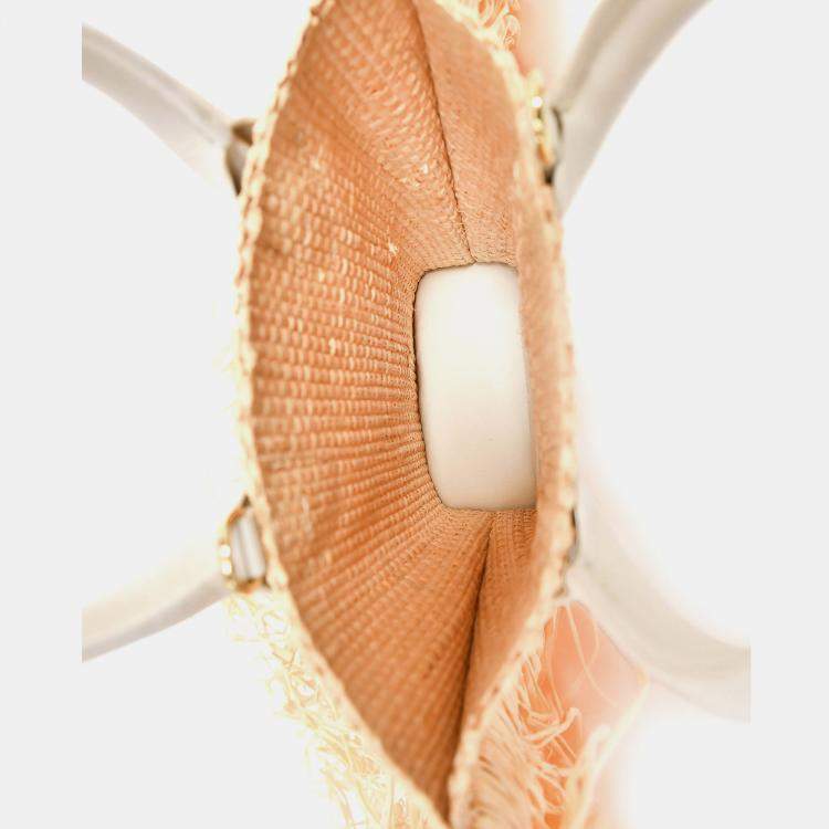 Pre Owned Jacquemus Raffia Le Petit Baci Fringe Top Handle Bag with Strap