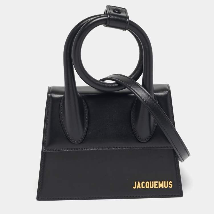 Pre Owned Jacquemus Le Chiquito Noeud Black Leather Top Handle Bag