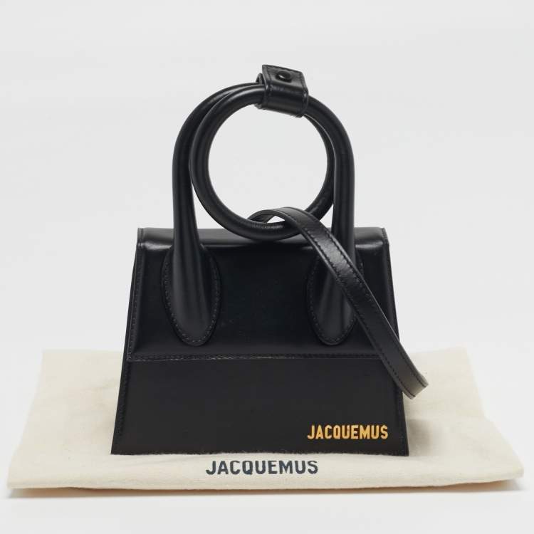 Pre Owned Jacquemus Le Chiquito Noeud Black Leather Top Handle Bag