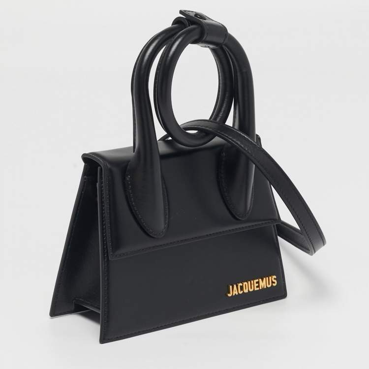 Pre Owned Jacquemus Le Chiquito Noeud Black Leather Top Handle Bag