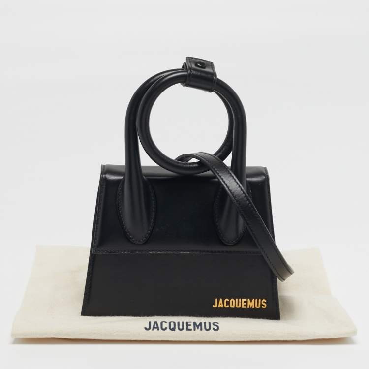 Pre Owned Jacquemus Le Chiquito Noeud Black Leather Top Handle Bag