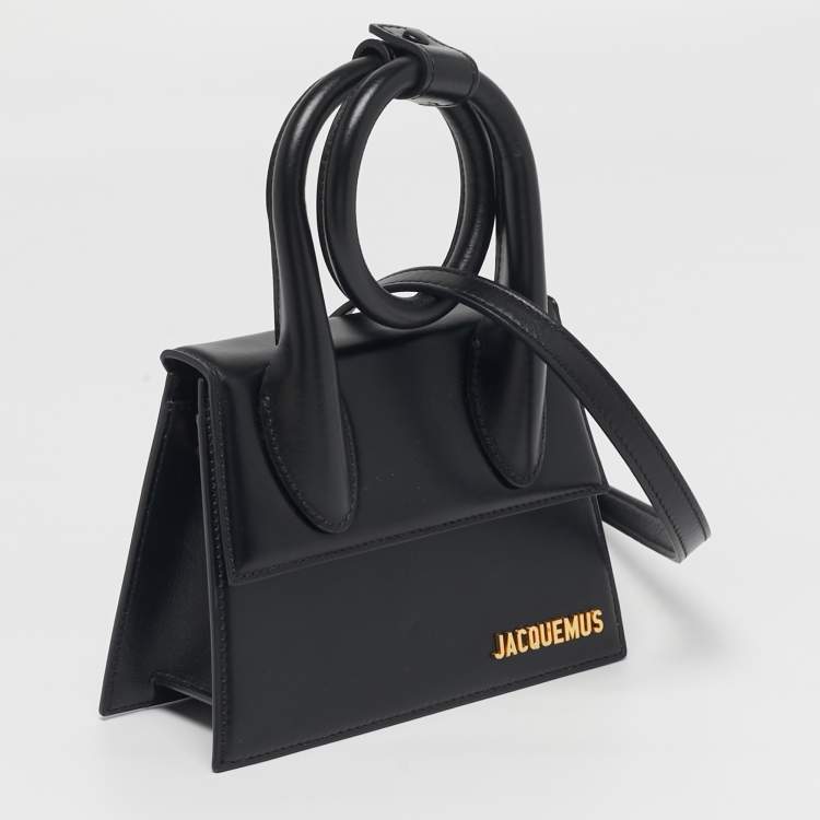 Pre Owned Jacquemus Le Chiquito Noeud Black Leather Top Handle Bag
