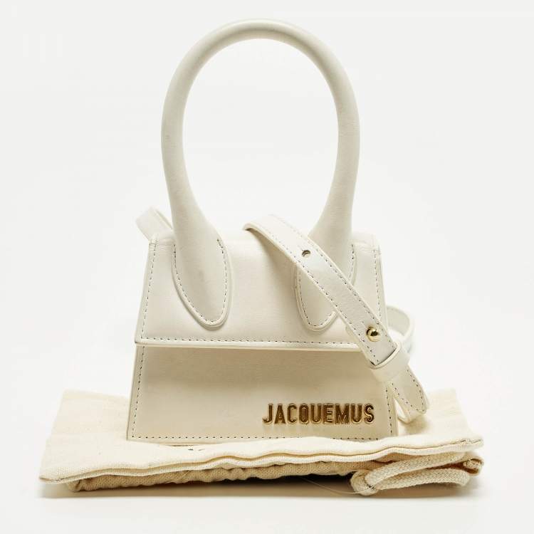 Pre Owned Jacquemus Le Chiquito Mini White Leather Top Handle Bag