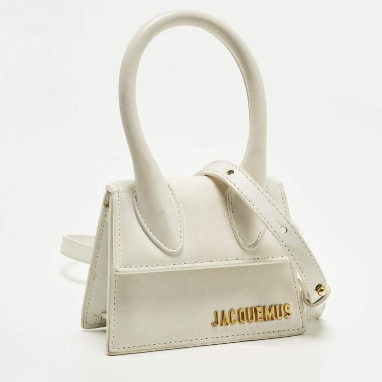 Pre Owned Jacquemus Le Chiquito Mini White Leather Top Handle Bag