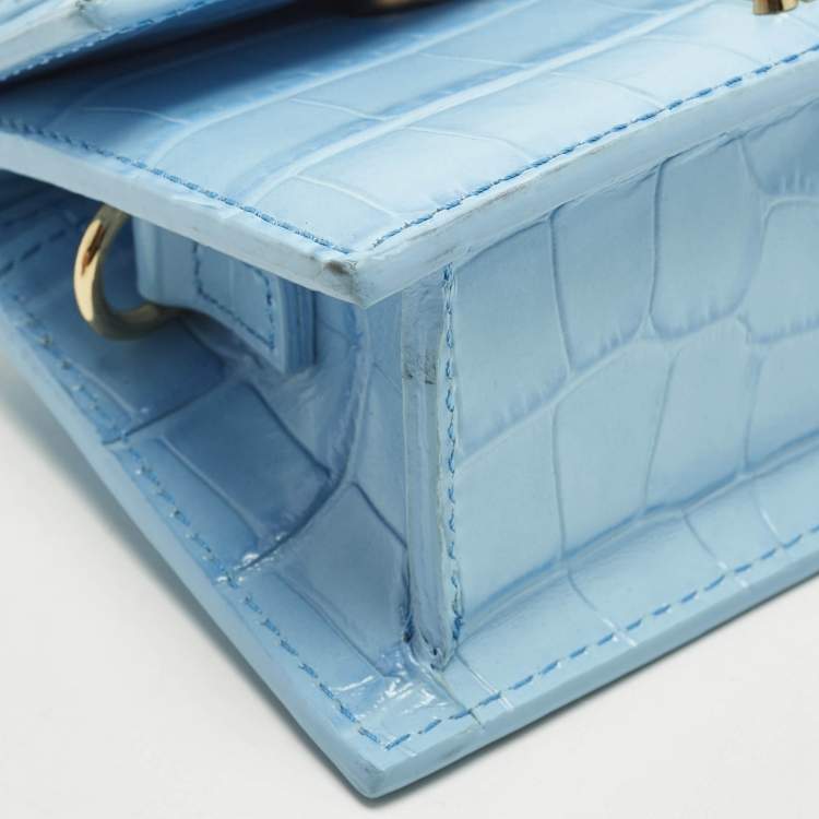 Pre Owned Jacquemus Le Chiquito Mini Light Blue Croc Embossed Leather Top Handle Bag