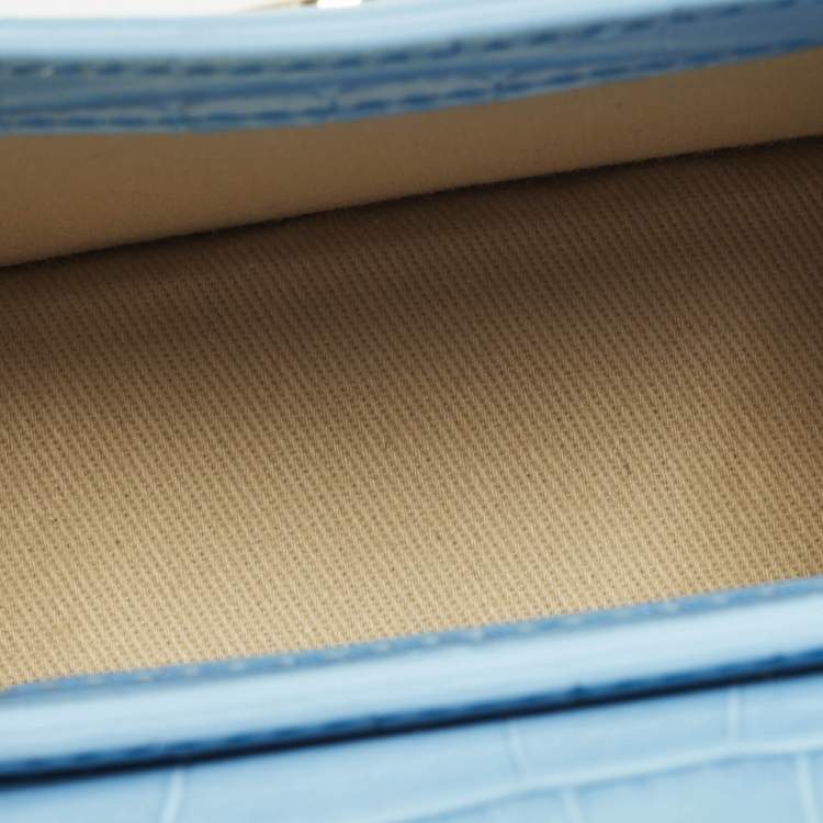 Pre Owned Jacquemus Le Chiquito Mini Light Blue Croc Embossed Leather Top Handle Bag