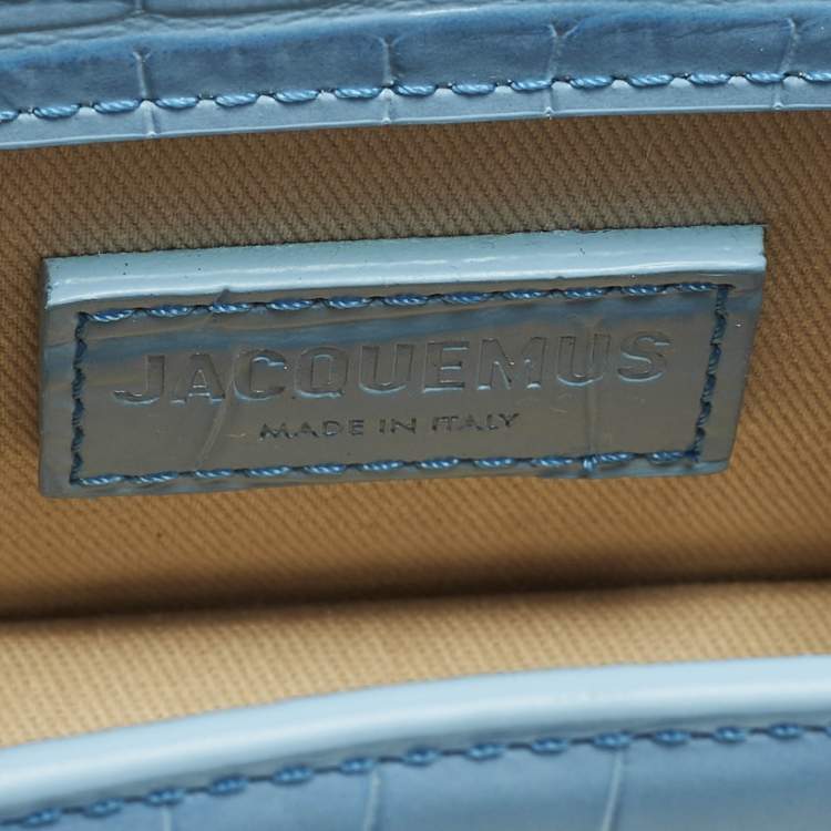 Pre Owned Jacquemus Le Chiquito Mini Light Blue Croc Embossed Leather Top Handle Bag