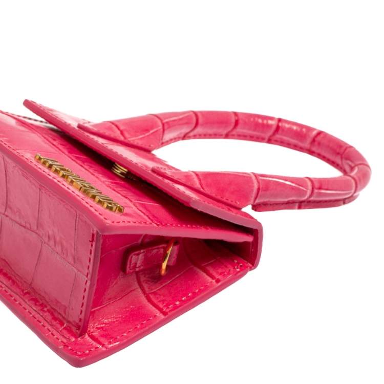 Pre Owned Jacquemus Pink Croc Embossed Leather Le Chiquito Mini Bag