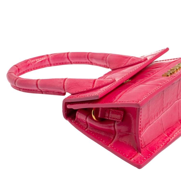 Pre Owned Jacquemus Pink Croc Embossed Leather Le Chiquito Mini Bag
