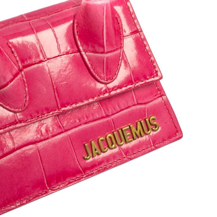 Pre Owned Jacquemus Pink Croc Embossed Leather Le Chiquito Mini Bag