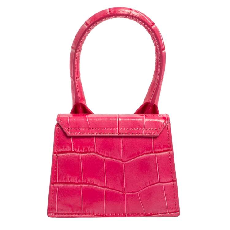 Pre Owned Jacquemus Pink Croc Embossed Leather Le Chiquito Mini Bag