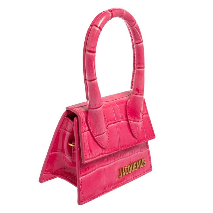 Pre Owned Jacquemus Pink Croc Embossed Leather Le Chiquito Mini Bag