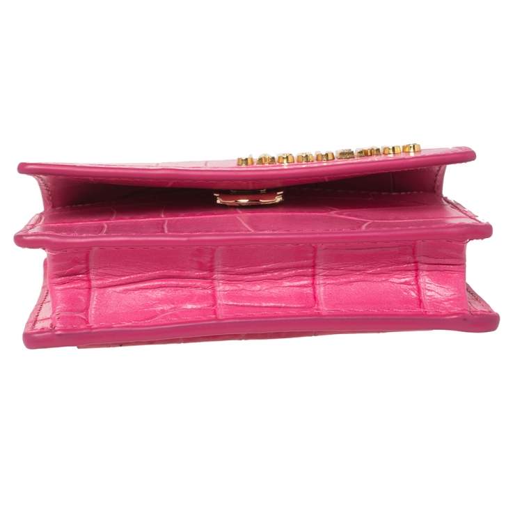Pre Owned Jacquemus Pink Croc Embossed Leather La Riviera Double Tour Belt Bag