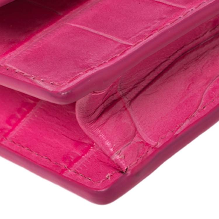 Pre Owned Jacquemus Pink Croc Embossed Leather La Riviera Double Tour Belt Bag