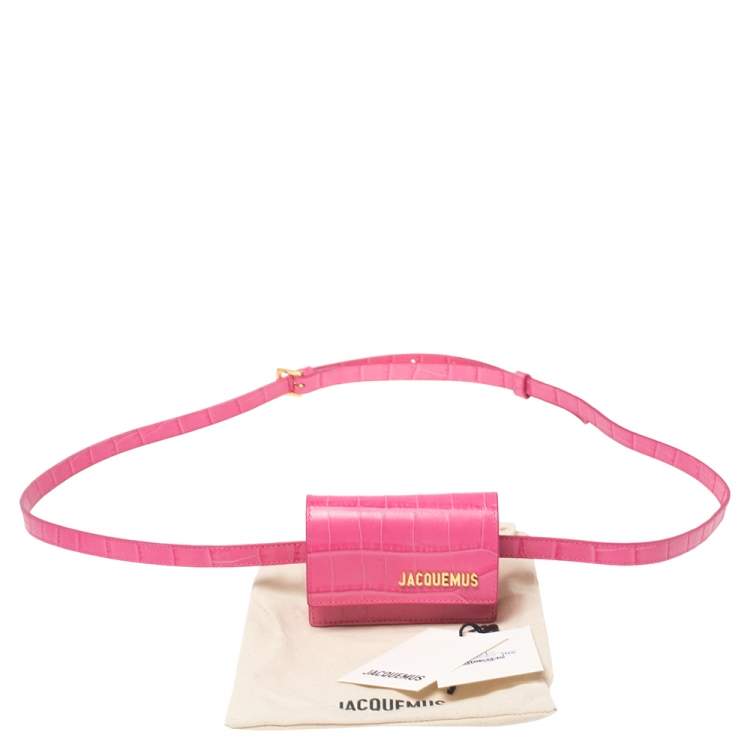 Pre Owned Jacquemus Pink Croc Embossed Leather La Riviera Double Tour Belt Bag