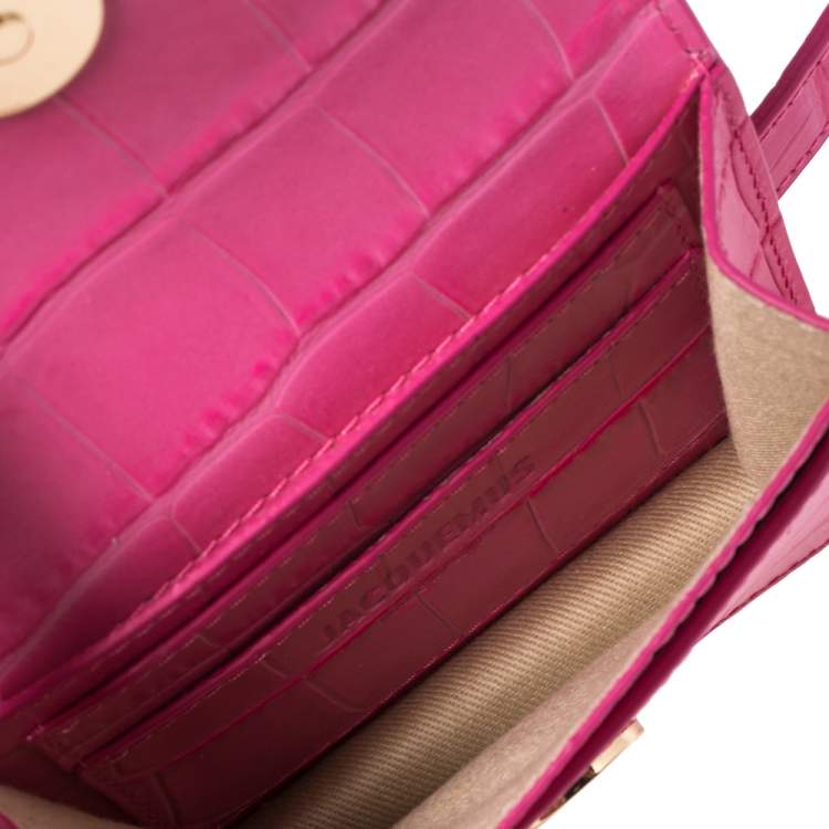 Pre Owned Jacquemus Pink Croc Embossed Leather La Riviera Double Tour Belt Bag