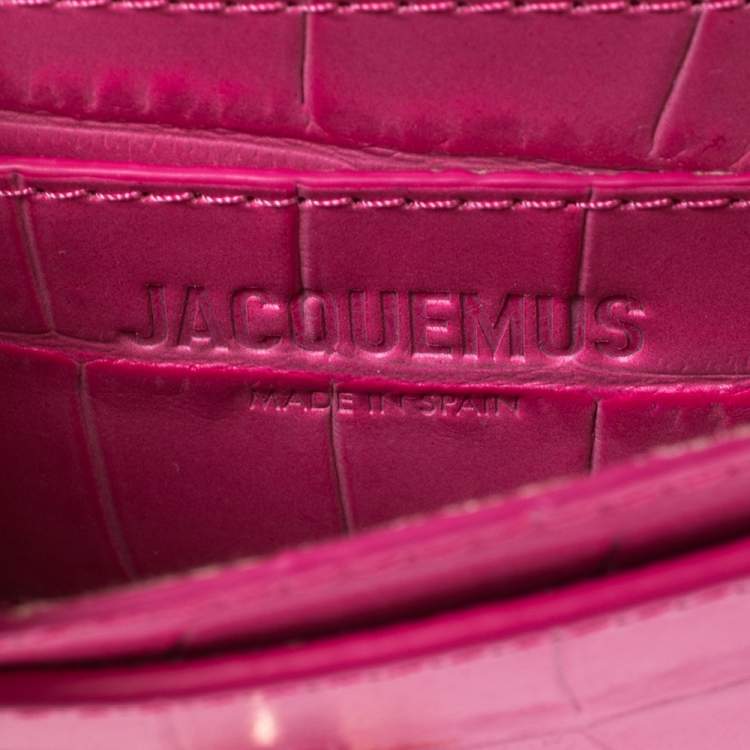 Pre Owned Jacquemus Pink Croc Embossed Leather La Riviera Double Tour Belt Bag
