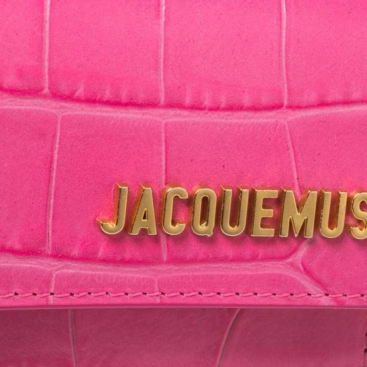 Pre Owned Jacquemus Pink Croc Embossed Leather La Riviera Double Tour Belt Bag