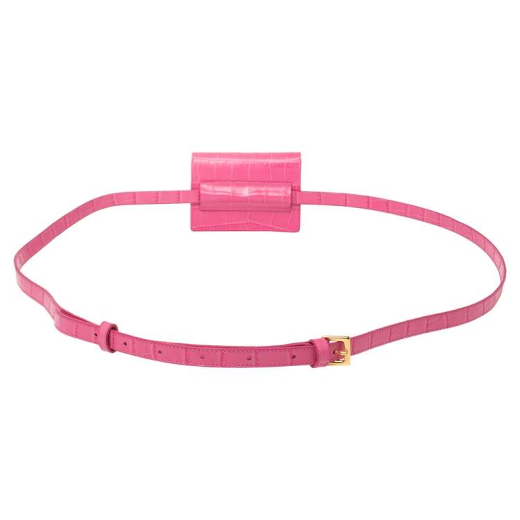 Pre Owned Jacquemus Pink Croc Embossed Leather La Riviera Double Tour Belt Bag