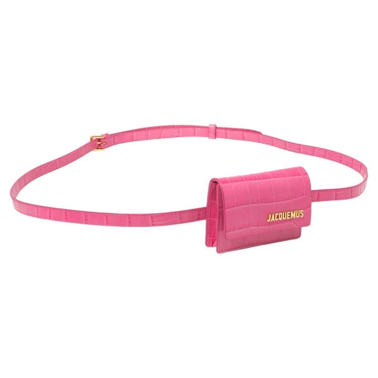 Pre Owned Jacquemus Pink Croc Embossed Leather La Riviera Double Tour Belt Bag