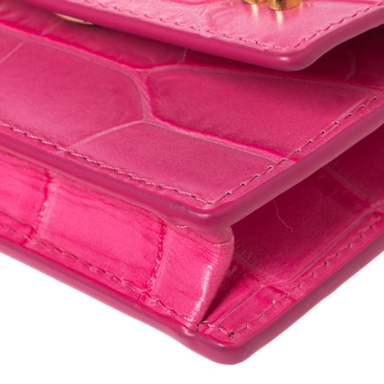 Pre Owned Jacquemus Pink Croc Embossed Leather La Riviera Double Tour Belt Bag