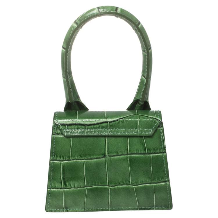Pre Owned Jacquemus Green Croc Embossed Leather Le Chiquito Mini Bag